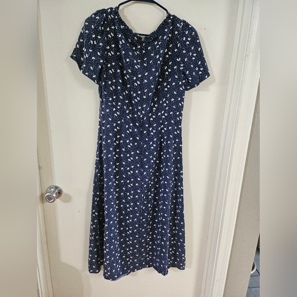 LOFT Blue Flutter Sleeve V-Neck Sundress - Picture 2 of 6
